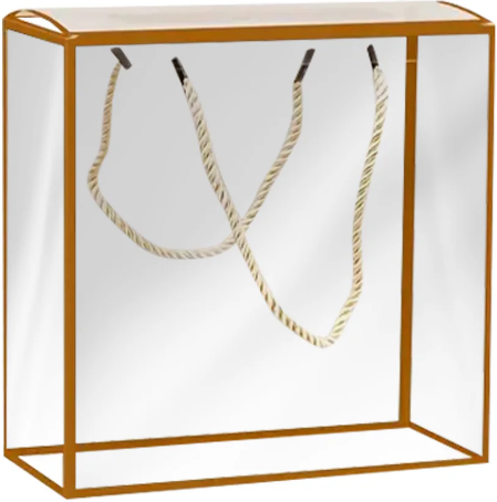 Clear Gift Box With Gold Border and Rope Handle - Pack of 12 14 x 14 x 7.5 cm Clear