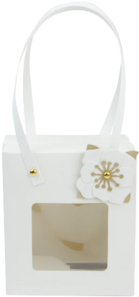 Kraft Gift Box Bags With Clear Window and Handle - Pack of 12 18 x 21 x 10 cm White