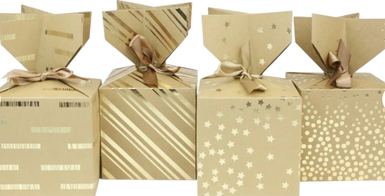 Gold Print Gift Boxes - Pack of 12 Brown 13 × 13 cm