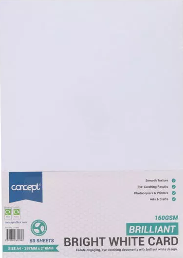 CONCEPT A4 160gsm CARD 50 SHEETS - WHITE