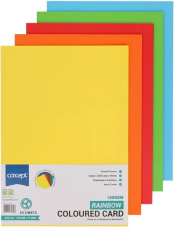 CONCEPT A4 160gsm CARD 50 SHEETS - RAINBOW