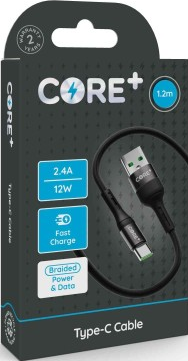 CORE+ Type-C Cable 1.2m Braided Black 2.4A 12W Fast Charge