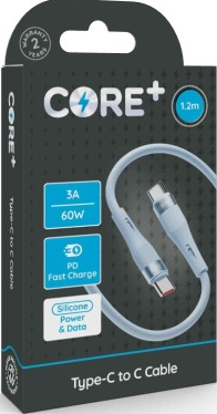 CORE+ Type-C to C Cable 1.2m Silicone Blue 3A 60W PD