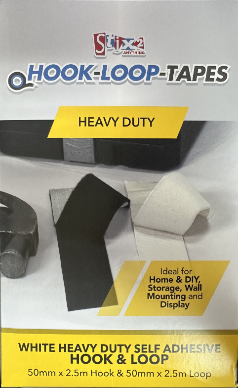 White Heavy Duty Self Adhesive Hook & Loop 50mm x 2.5m