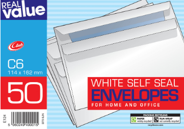 PACK OF 50 C6 WHITE SELF SEAL ENVELOPES