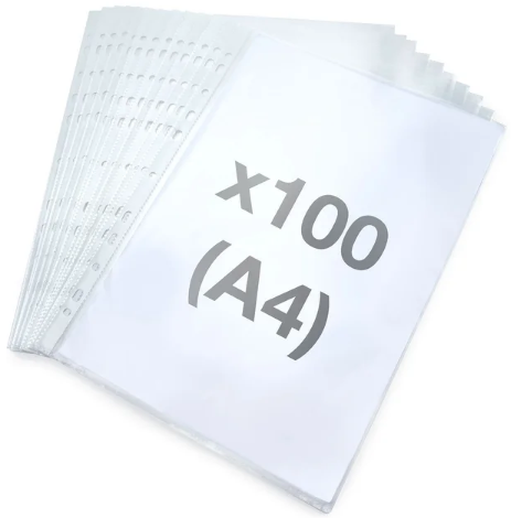 A4 Recycled Punched Pockets, Clear (Pack 100)