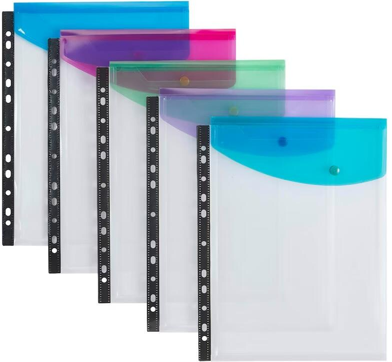 A4 High Capacity Ring Binder Popper Wallet, Assorted Transparent