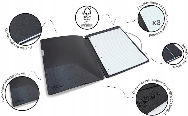 Antibacterial A4 Refillable Note/Writing Pad Folder with 3 Refill Pads, Lined, 160 pages