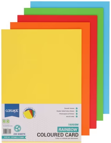 Coloured Card 250 Sheets
