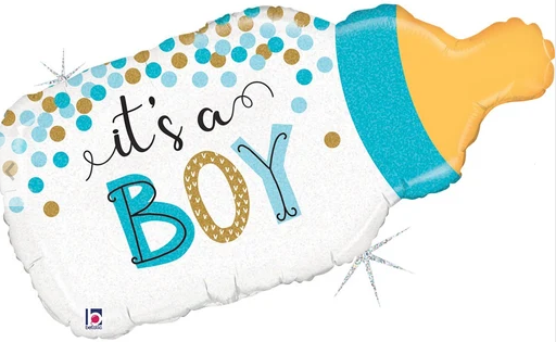29in CONFETTI BABY BOTTLE BOY FOIL BALLOON