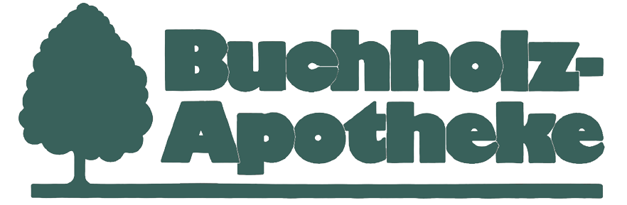 Ein Logo für die Buchholz Apotheke mit einem Baum in der Mitte