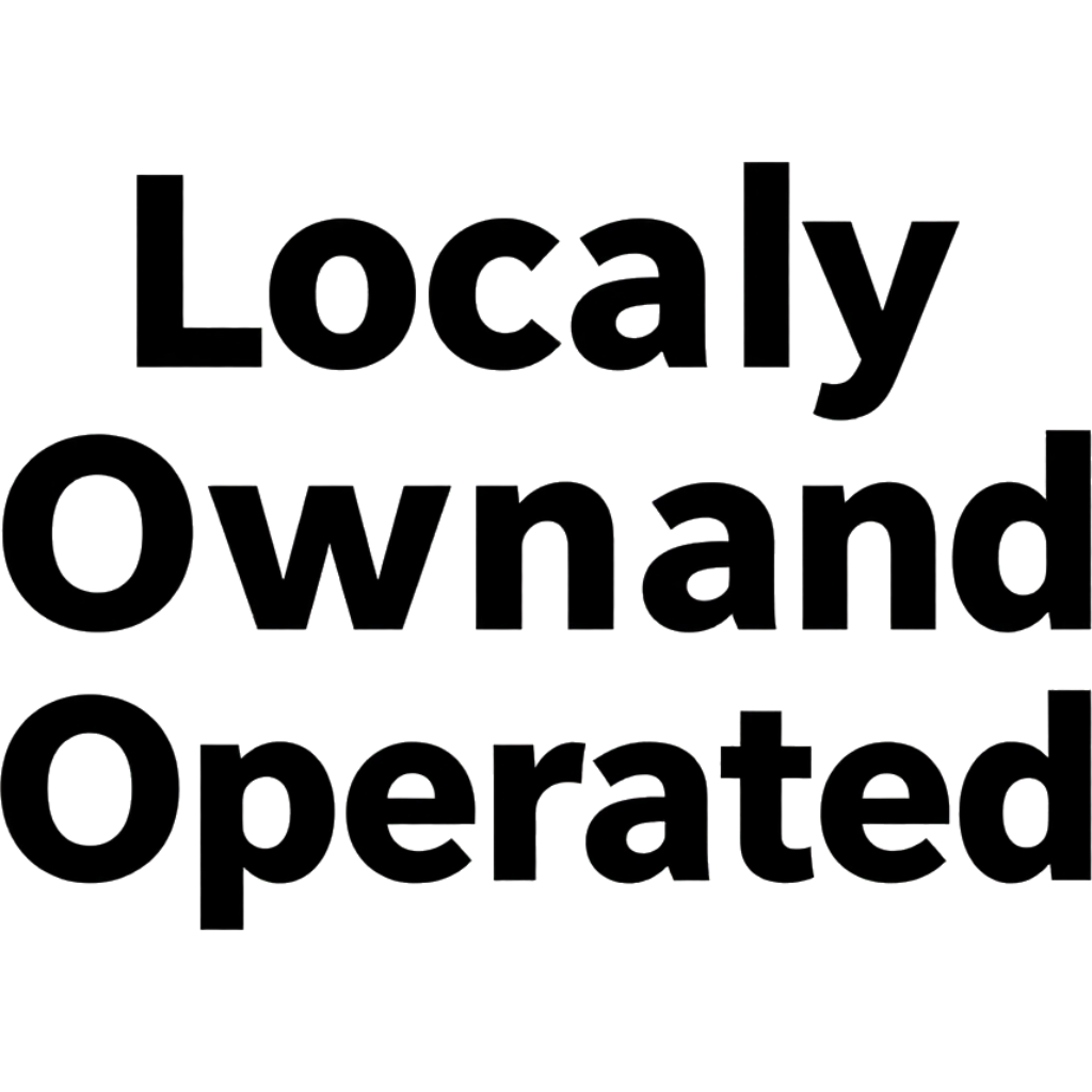 Bold black text reading “Locally Owned and Operated” on a white background