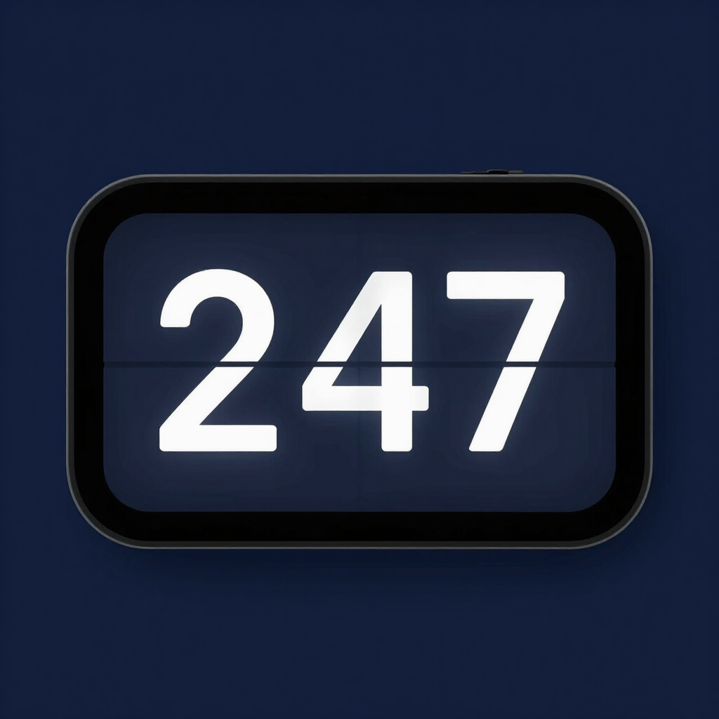 White “247” on a dark rounded rectangular display against a blue background