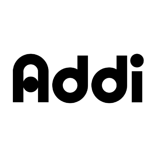 El logotipo de Addi es en blanco y negro sobre un fondo blanco.