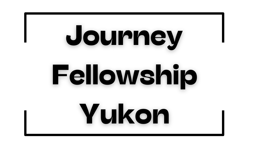 A black and white sign that says `` journey fellowship yukon ''