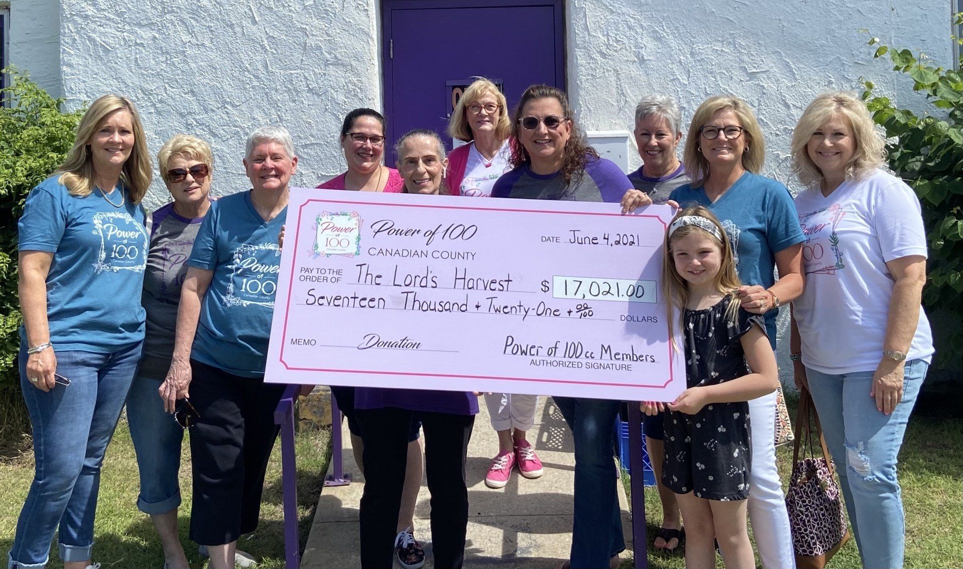 A group of women are standing next to each other holding a large check.