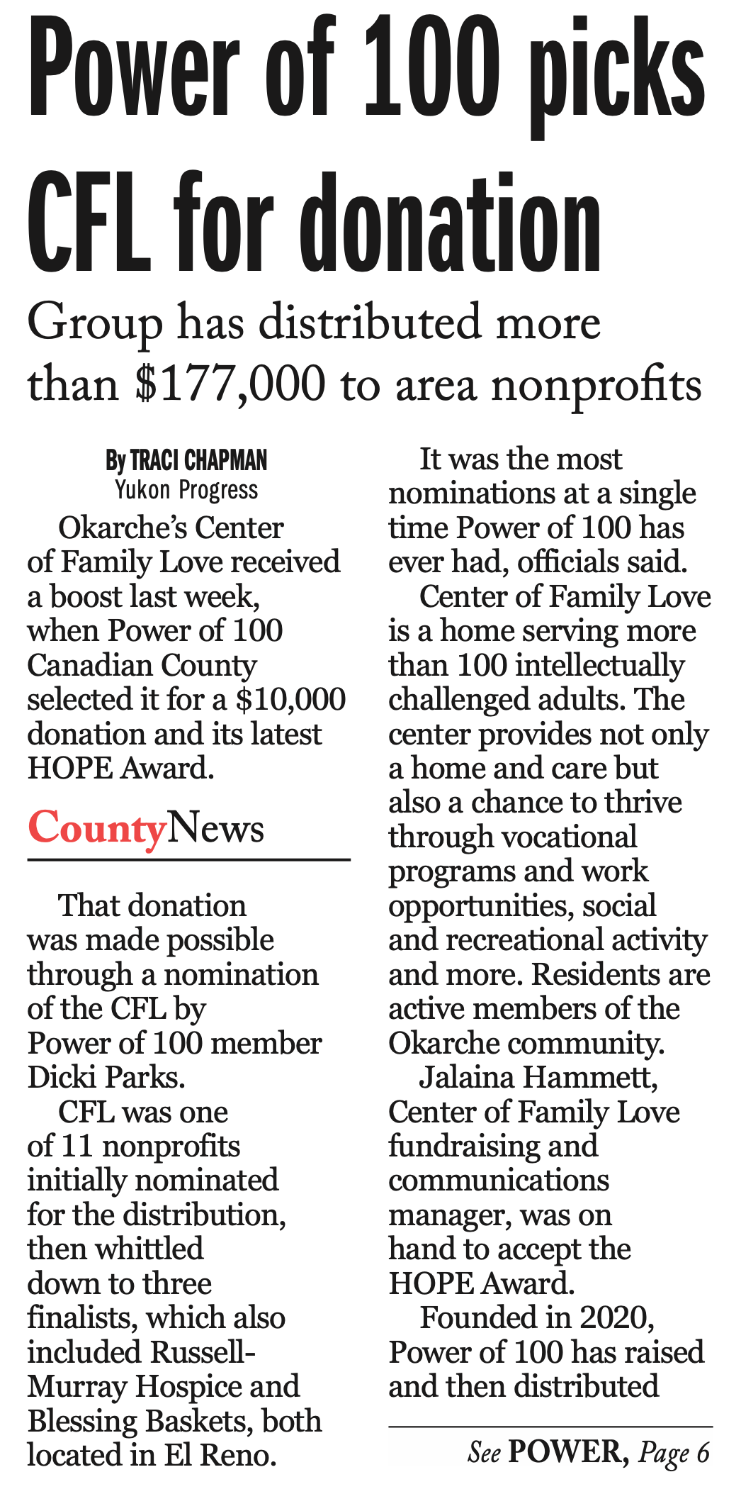 A newspaper article about the power of 100 picks cfl for donation