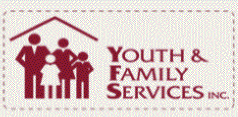 The logo for youth and family services inc. shows a family standing in front of a house.