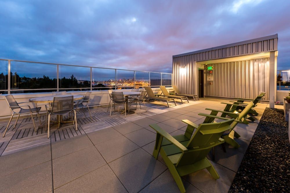 Rooftop terrace at Marq West Seattle in Seattle, WA.