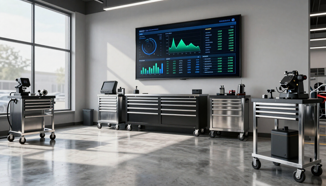 Modern auto repair shop with digital highlights