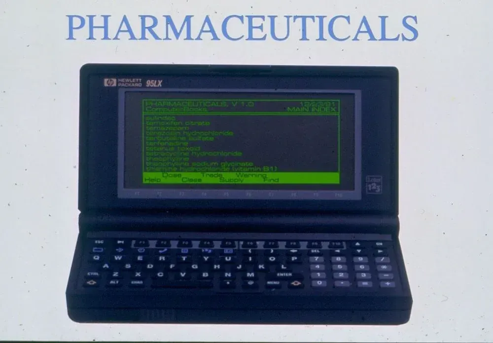 A laptop with the word pharmaceuticals on it