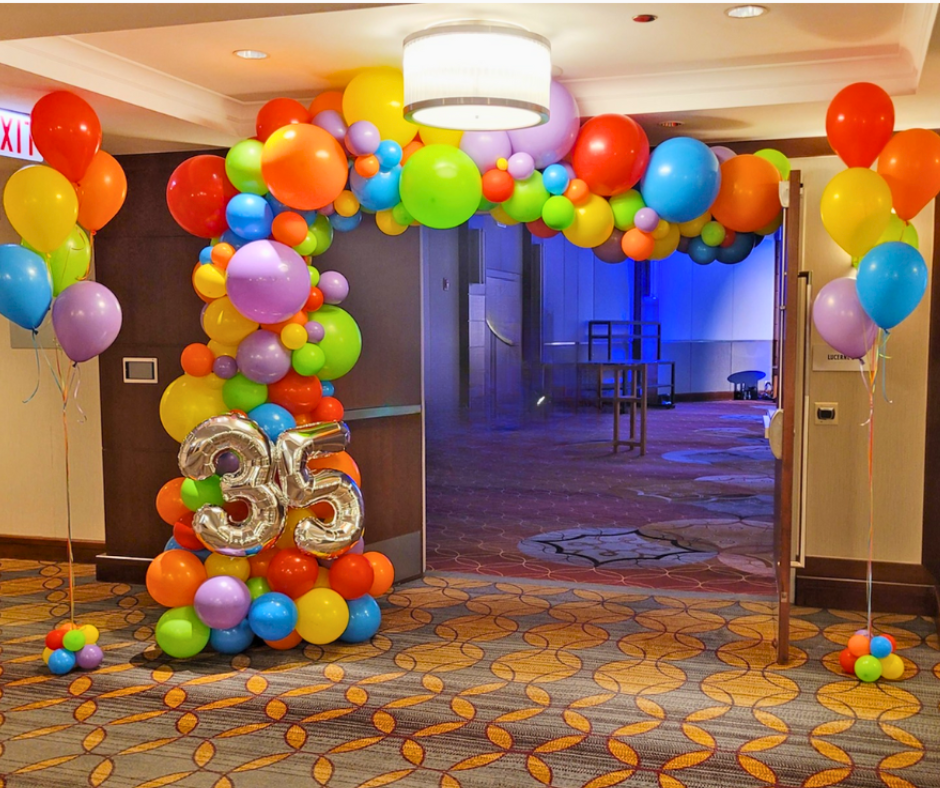 Colorful balloon archway with