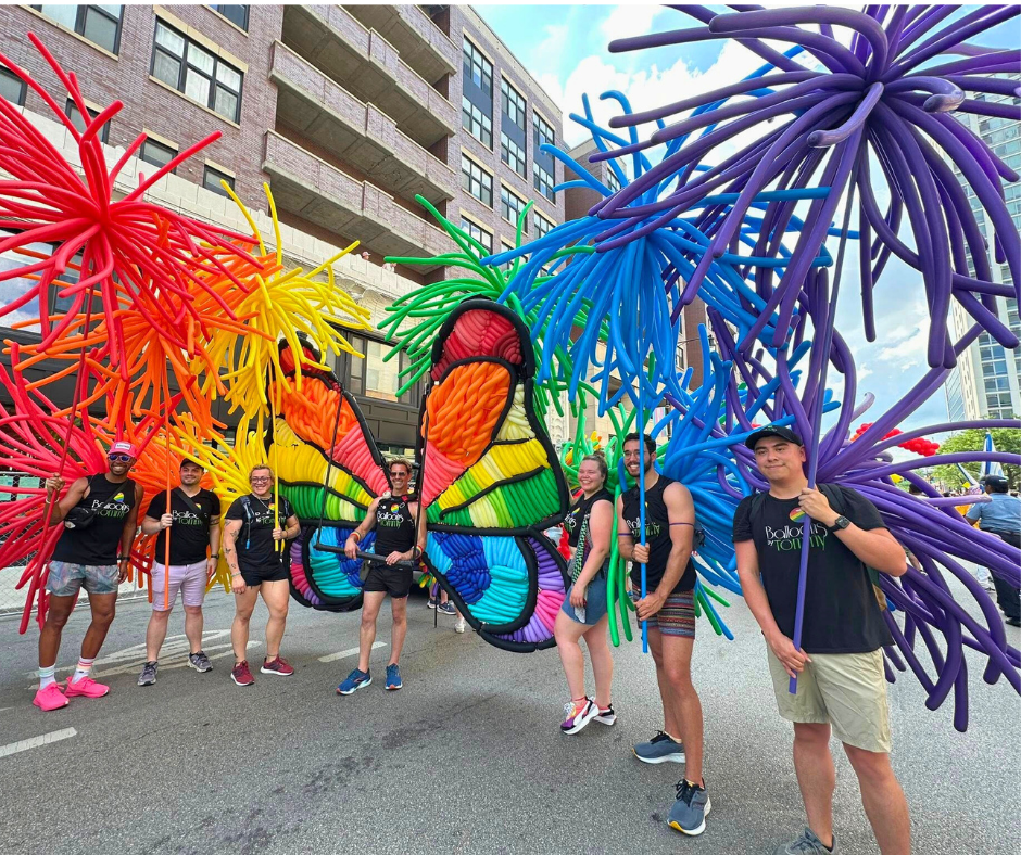 Balloons by Tommy butterfly in the Chicago Pride parade
