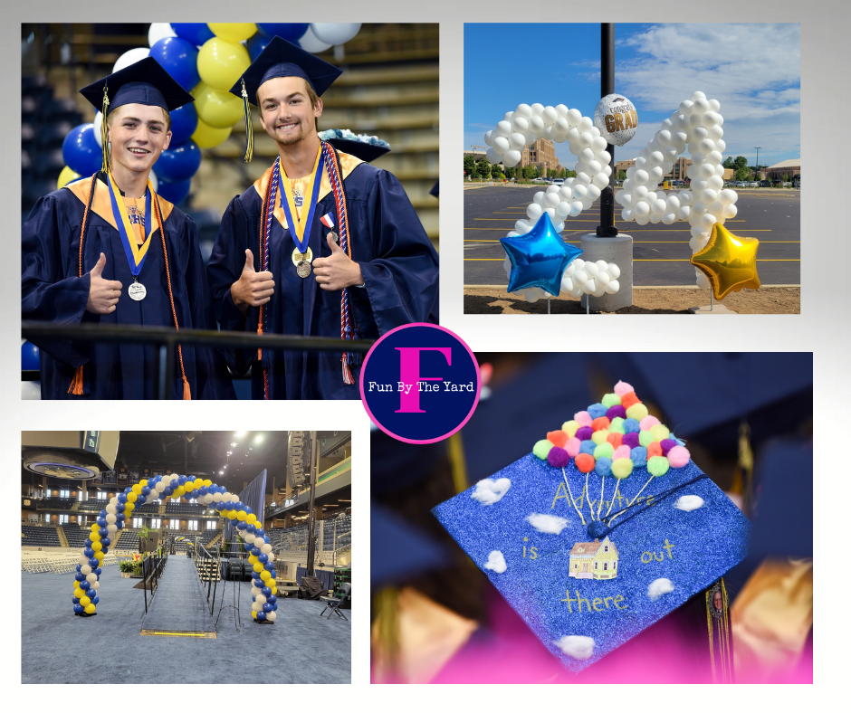 A collage of photos of a graduation ceremony