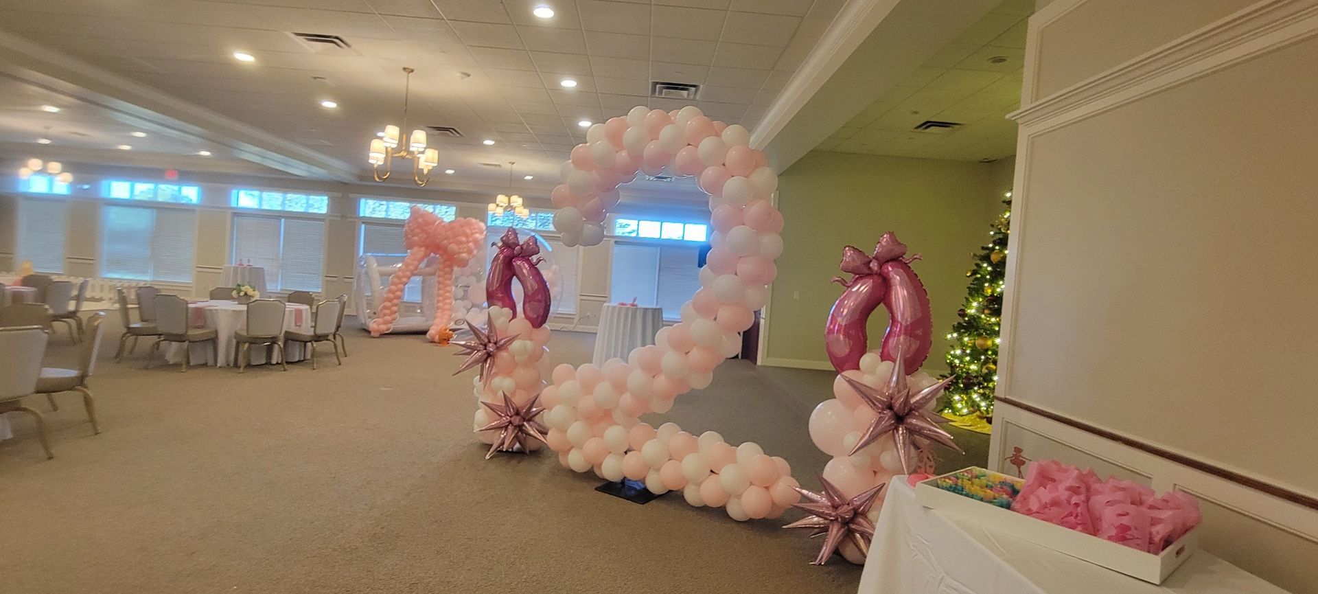 2nd Birthday Balloons. Pink balloons in the shape of the number 2. Ballerina themed party