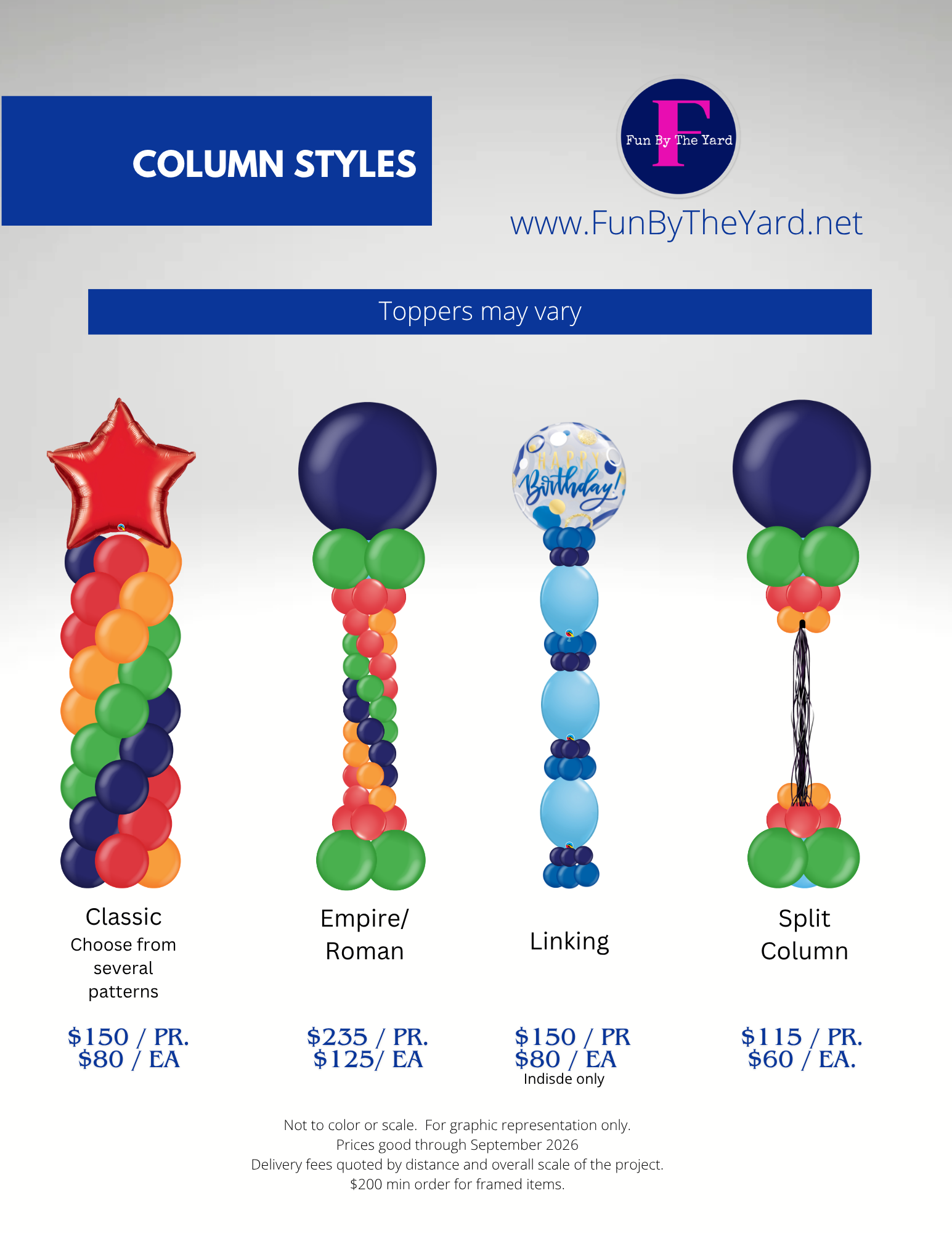 A poster showing different types of balloon columns.