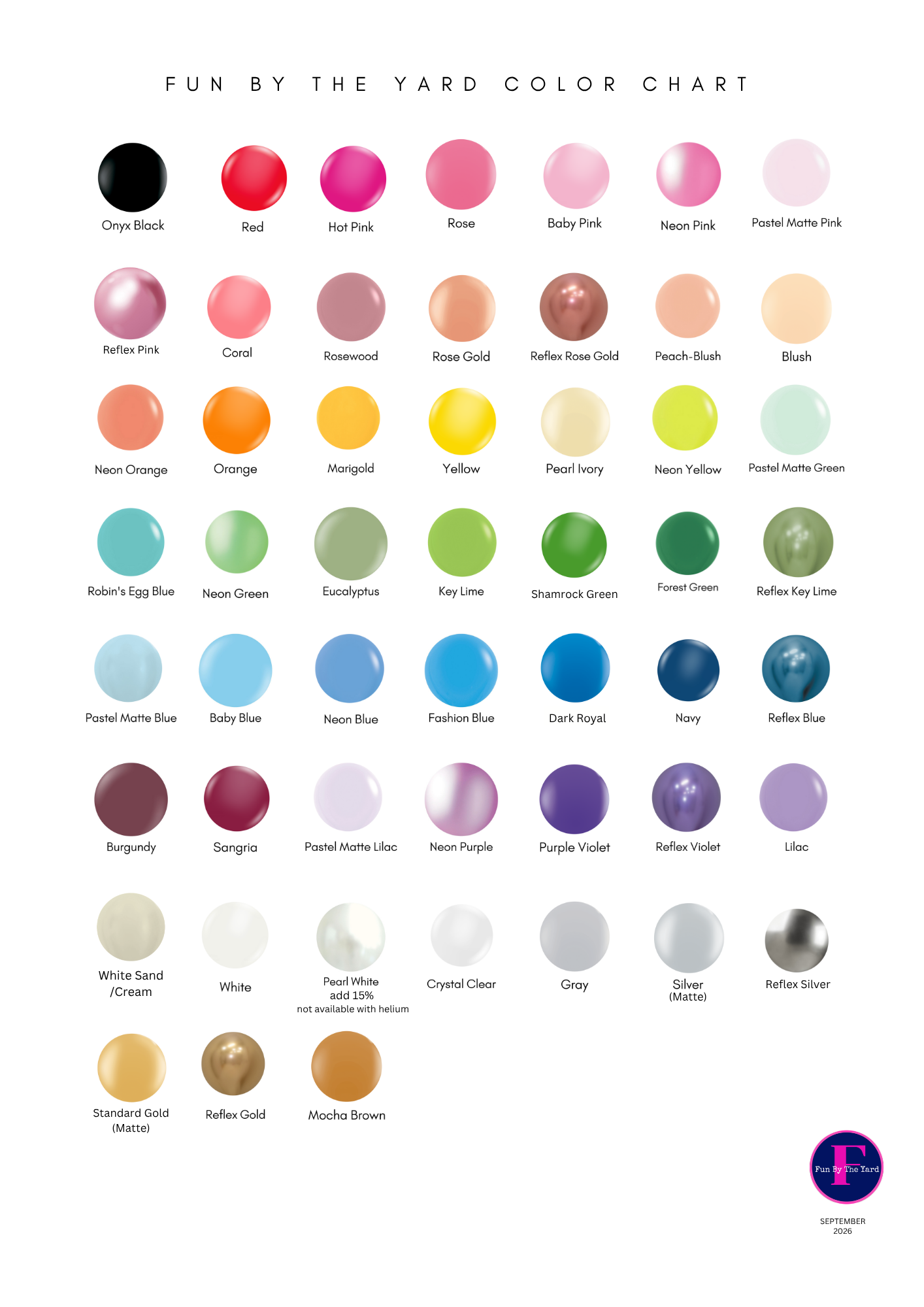 Balloon Color Chart Fun By The Yard