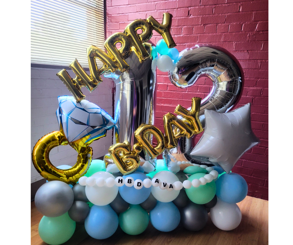 Birthday balloon arrangement with gold