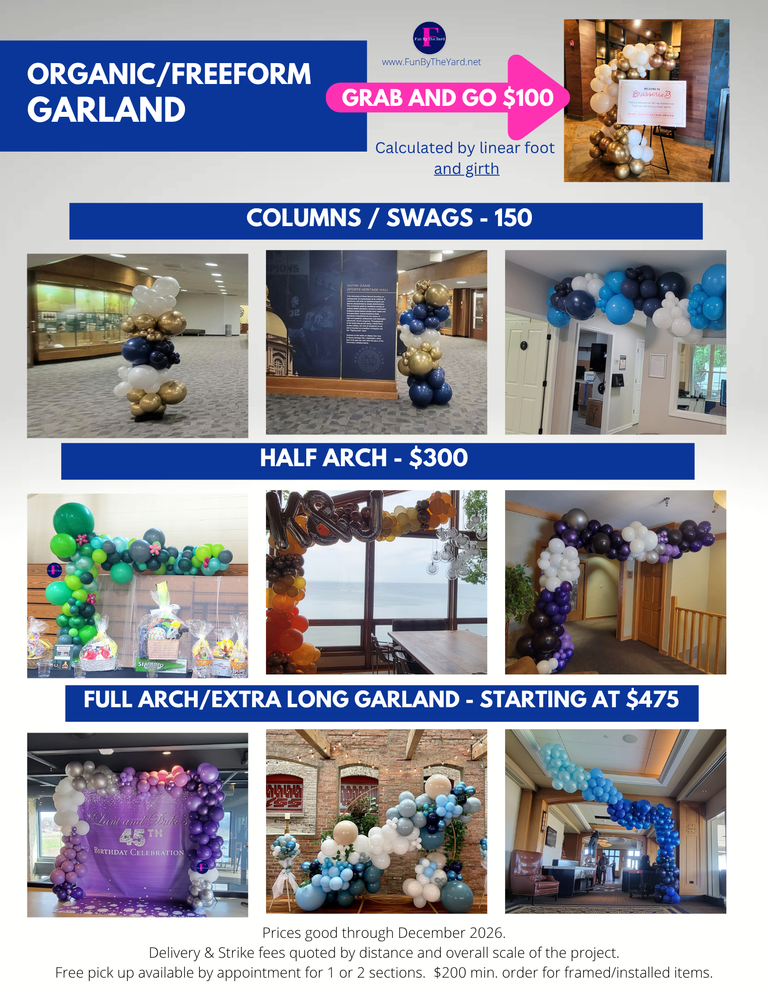 A flyer for organic / freeform garland and four and five nuggets.