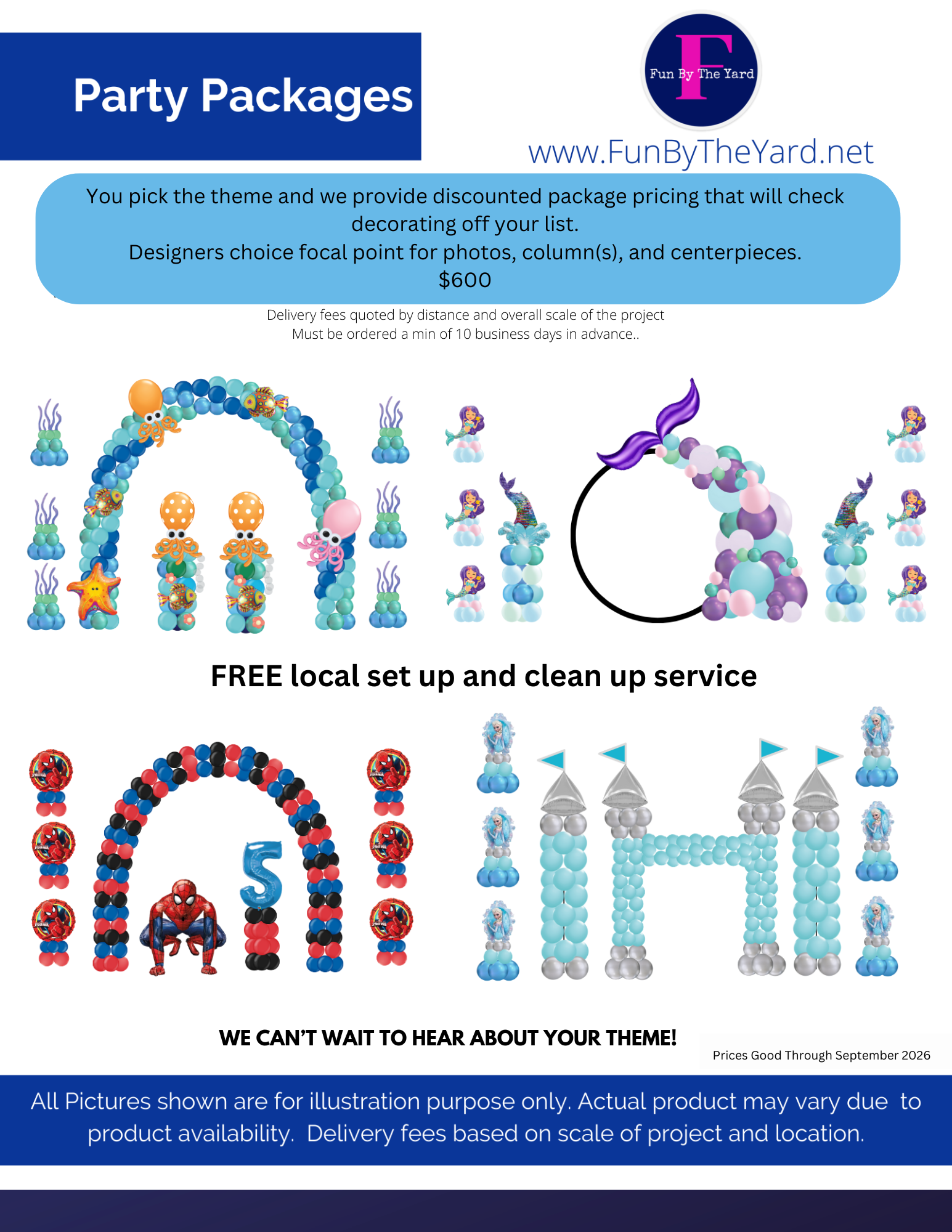A poster showing different types of party packages.