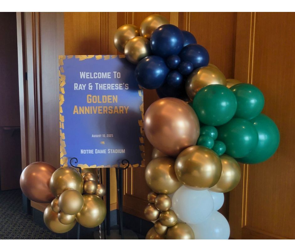 Balloon welcome sign at Notre Dame