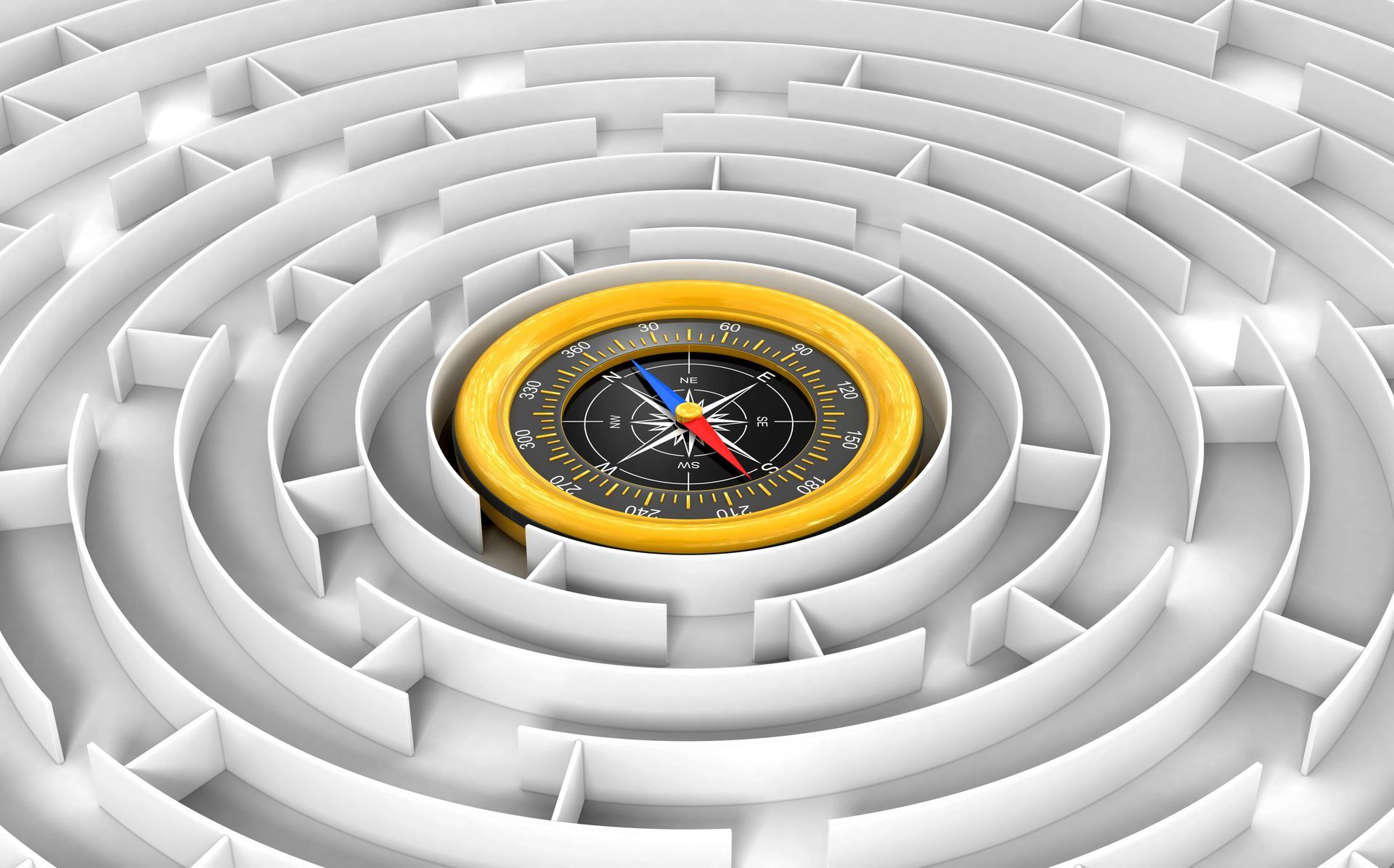 A compass is in the middle of a maze