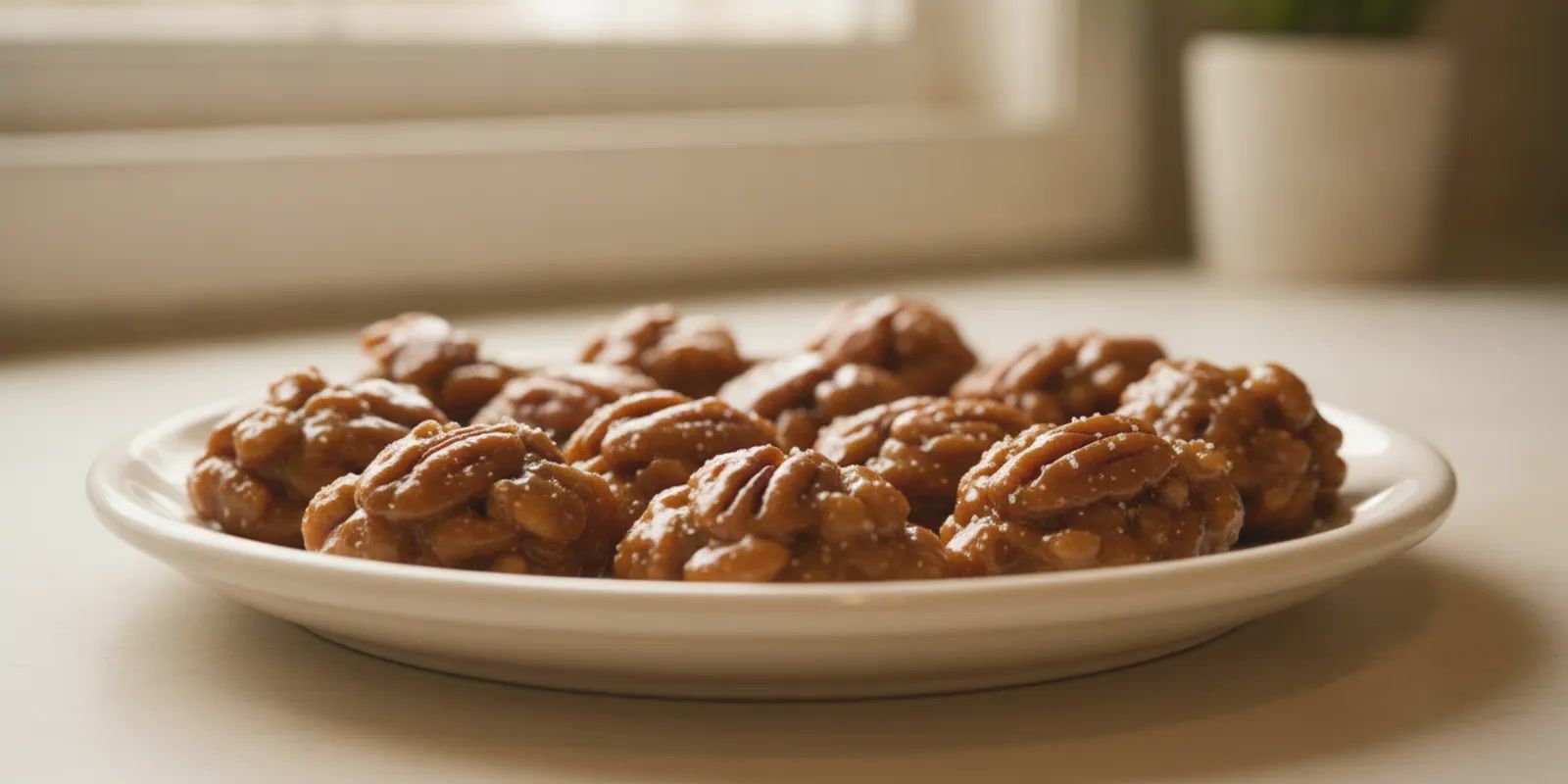 Southern pralines arranged on a small serving plate