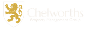 Logo of Chelworths Property Management Group, with a golden lion on a white crest and company name.