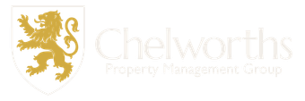 Gold lion emblem on white shield; "Chelworths Property Management Group" text.