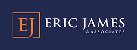 A logo for eric james and associates on a blue background