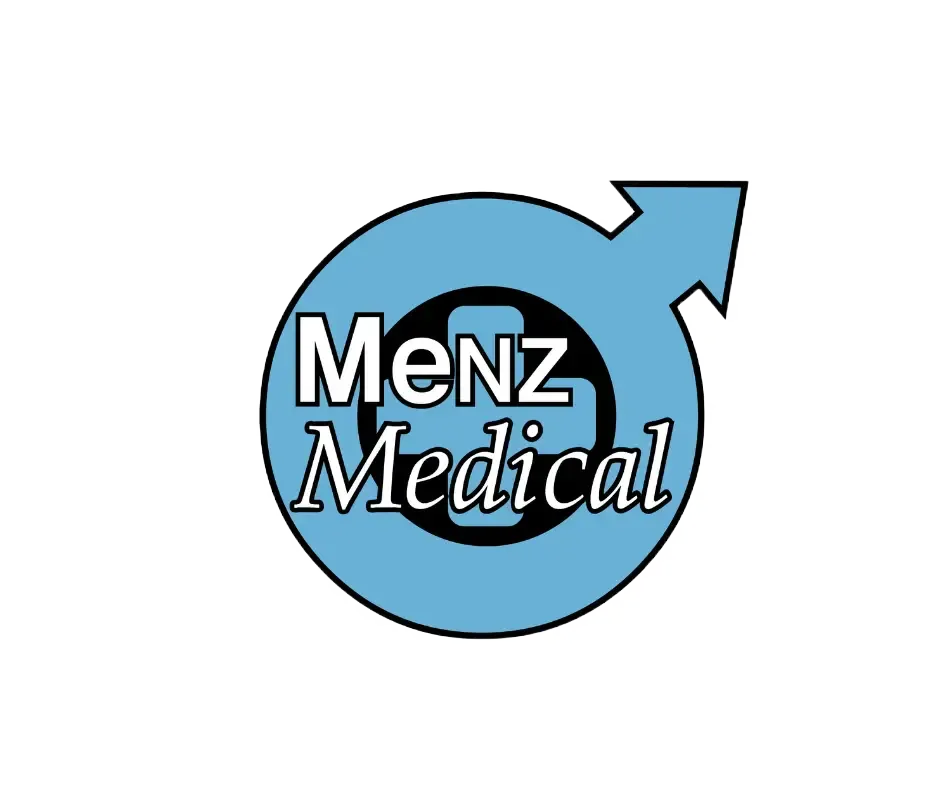 Logo for Menz Medical: a blue circle with a male symbol, white text: