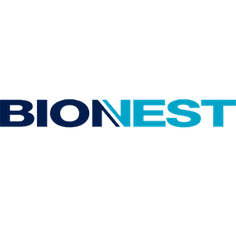 Logo de BIONEST, texte bleu foncé et turquoise sur fond blanc.