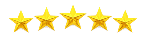 Five Star Logo Five gold stars on a white background, representing high quality or rating.