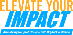 A blue and orange logo that says elevate your impact