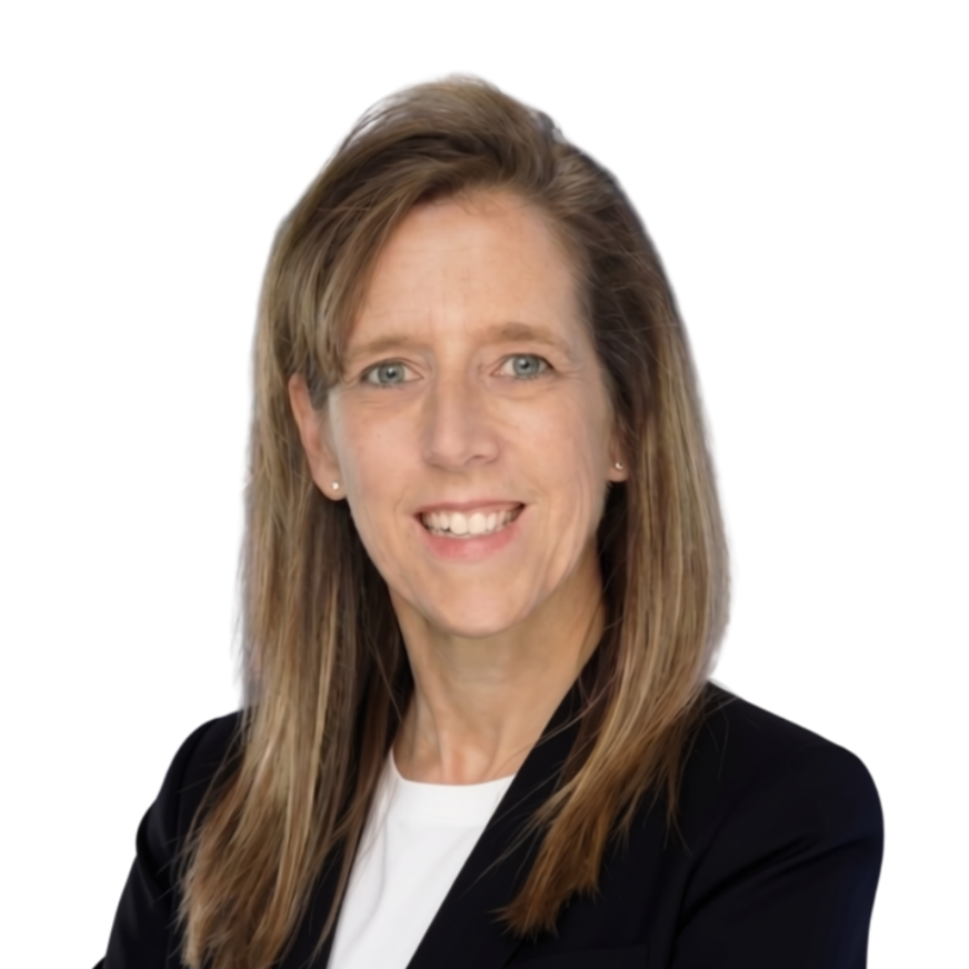 Portrait of Nicole Bennetsen in a white blazer over a black top on a white background