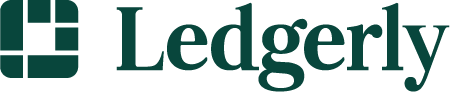 Ledgerly logo with green geometric icon and wordmark on white background