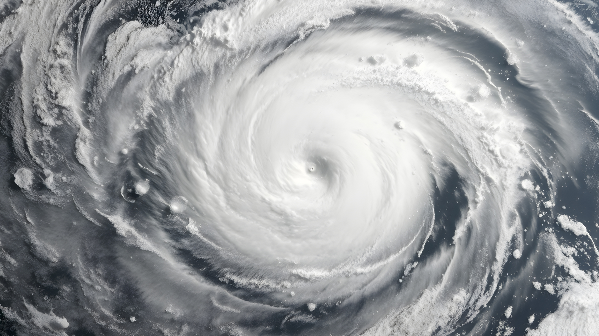 Satellite view of a large swirling hurricane with a clear eye over the ocean
