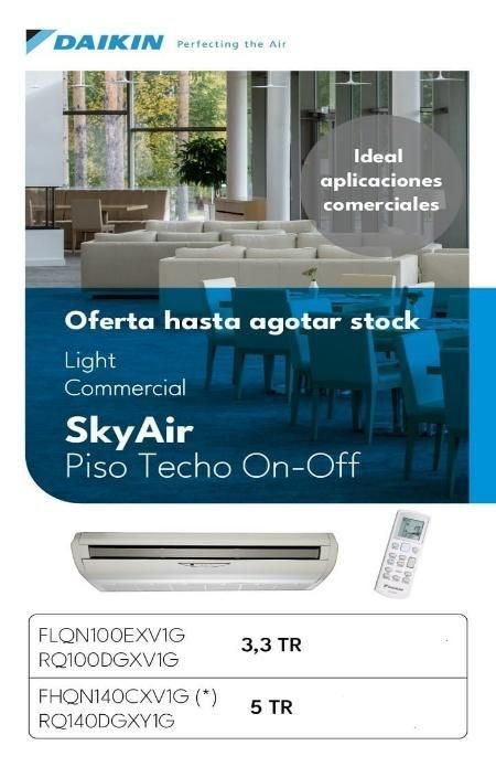 Anuncio del aire acondicionado comercial Daikin SkyAir. Incluye foto del producto y el texto: 