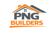 PNG Builders logo with stylized orange and gray roof above bold gray and orange text