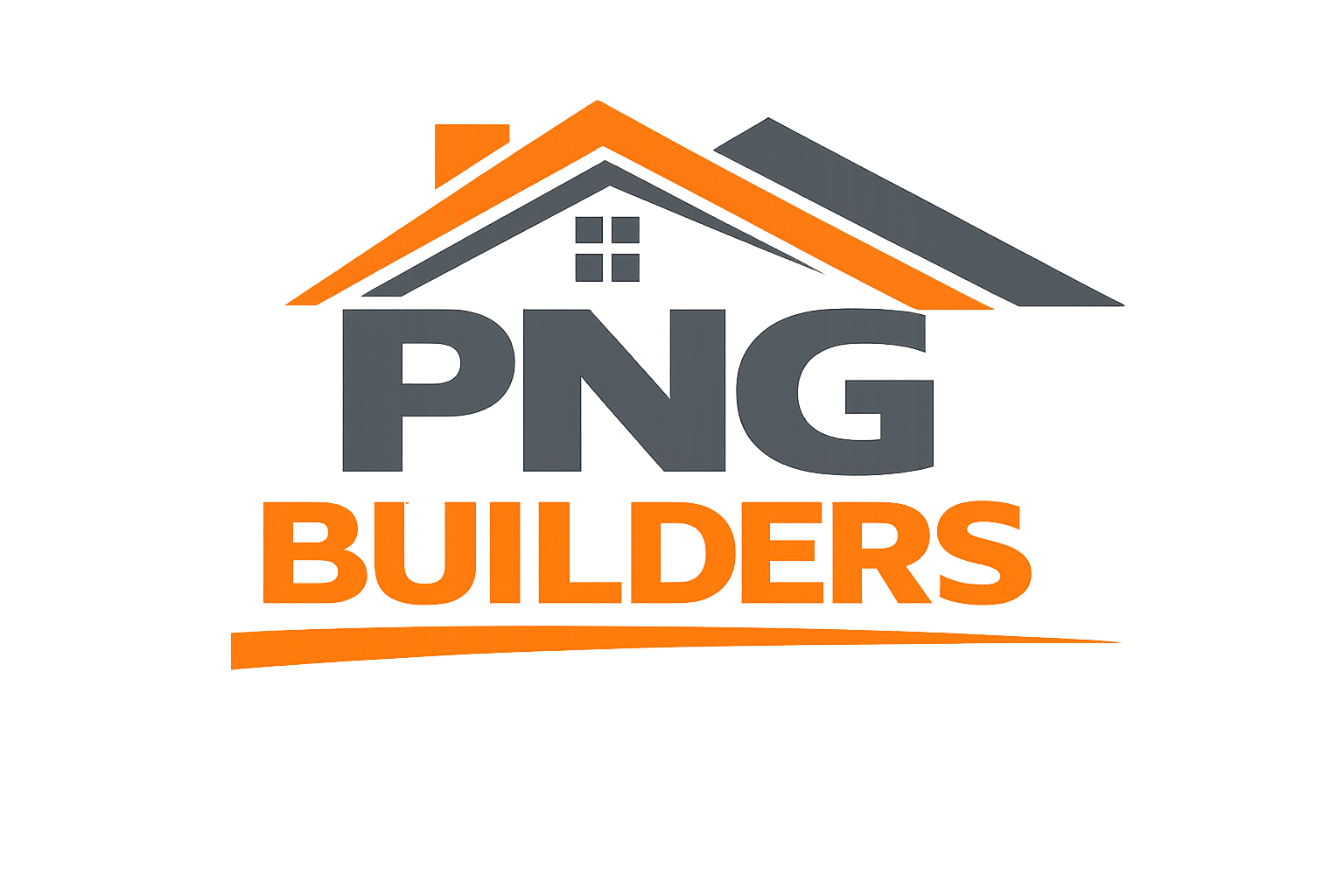 PNG Builders logo with stylized orange and gray roof above bold gray and orange text